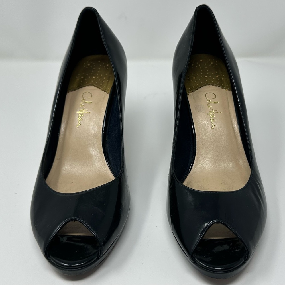 Cole Haan Nike Air Carma Black Patent Leather Peep Toe Pump Heels